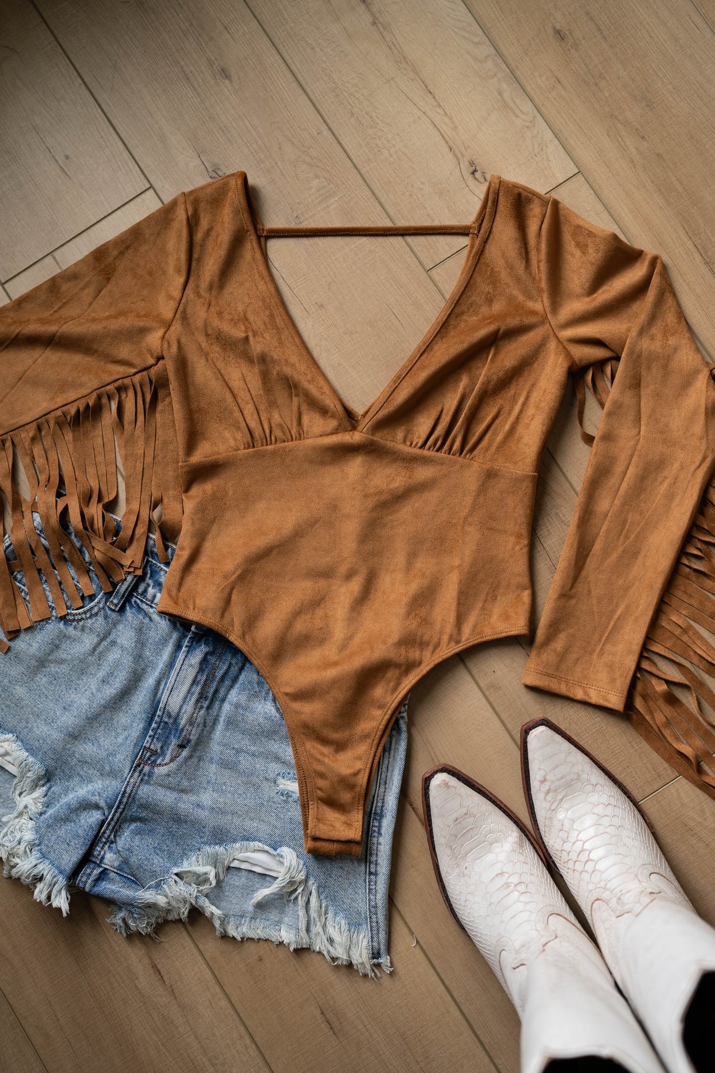 Camel Fringe Bodysuit