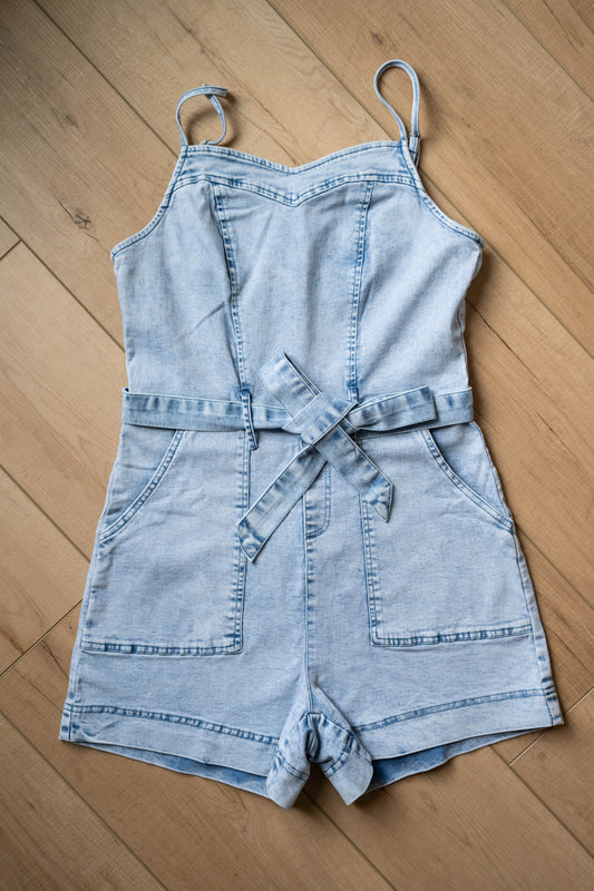 Belted Denim Romper