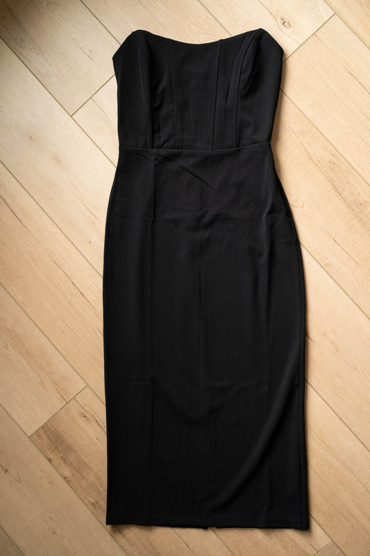 Black Strapless Midi Dress