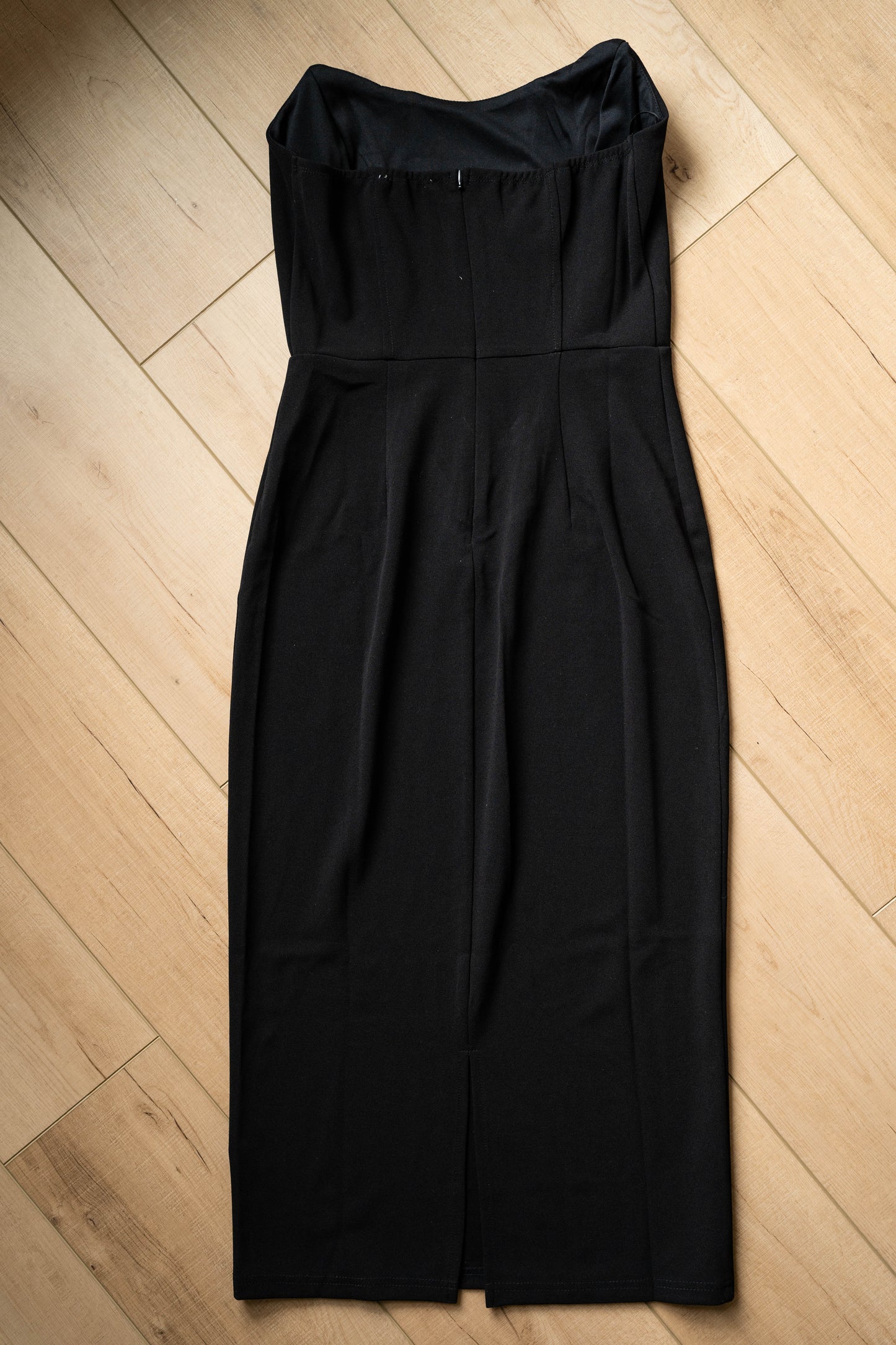 Black Strapless Midi Dress